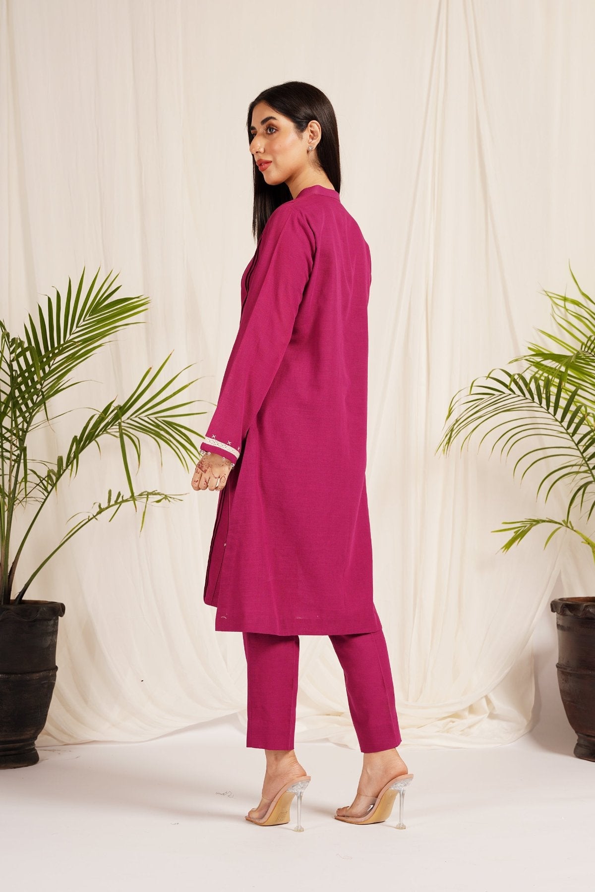 Raspberry Khaddar 2-Piece Dress
