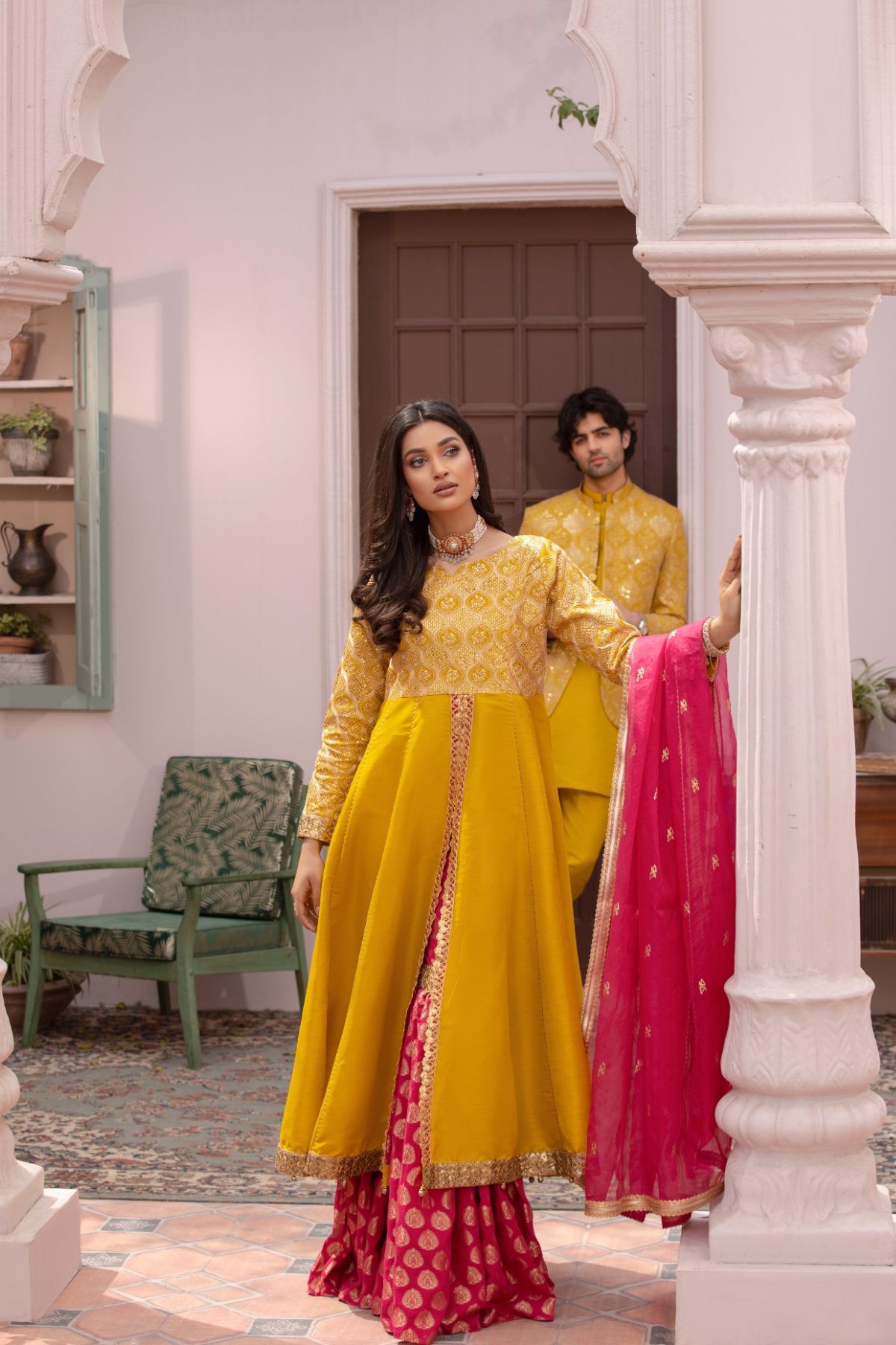 Emerald Luxury Raw Silk Frock with Sharara & Dupatta