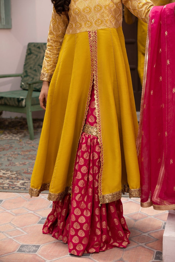 Emerald Luxury Raw Silk Frock with Sharara & Dupatta
