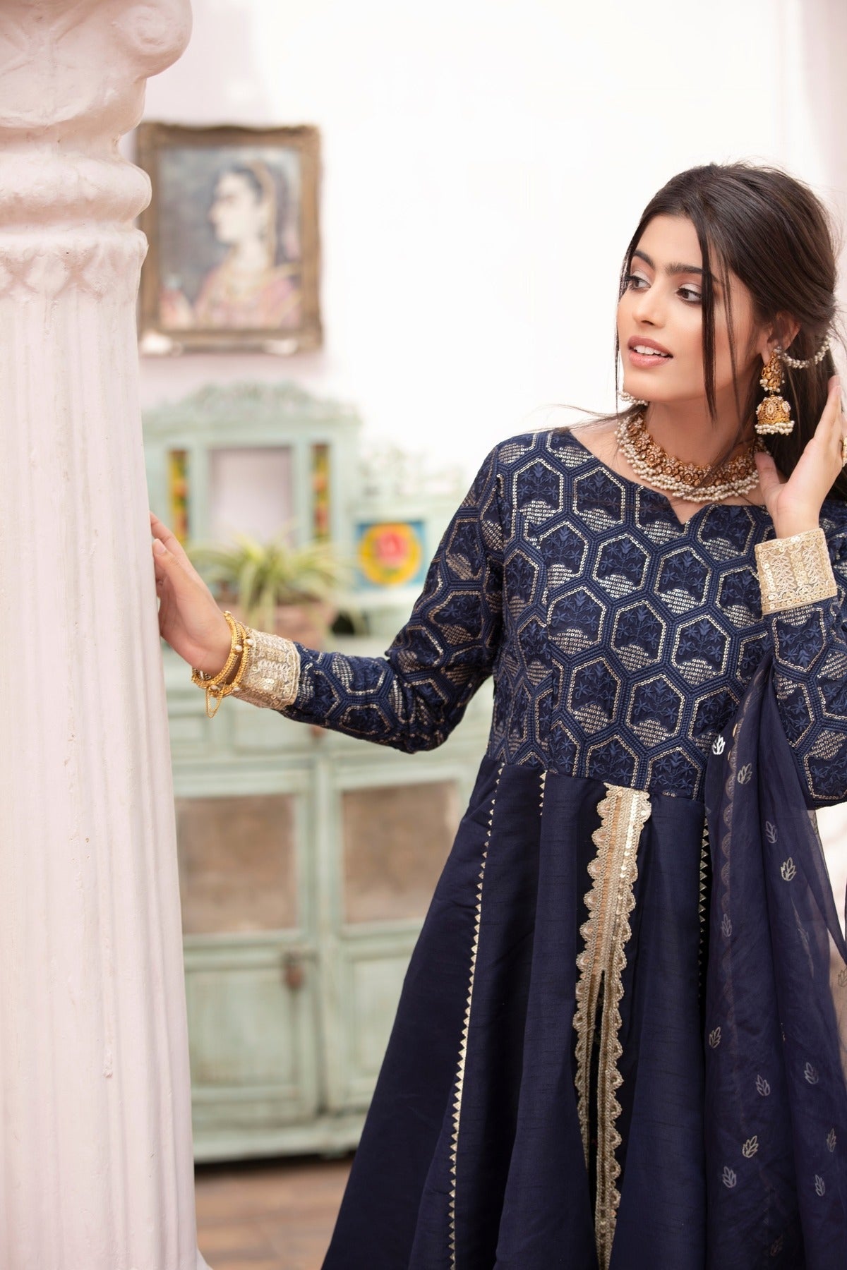 Gold Luxury Raw Silk Frock with Sharara & Dupatta