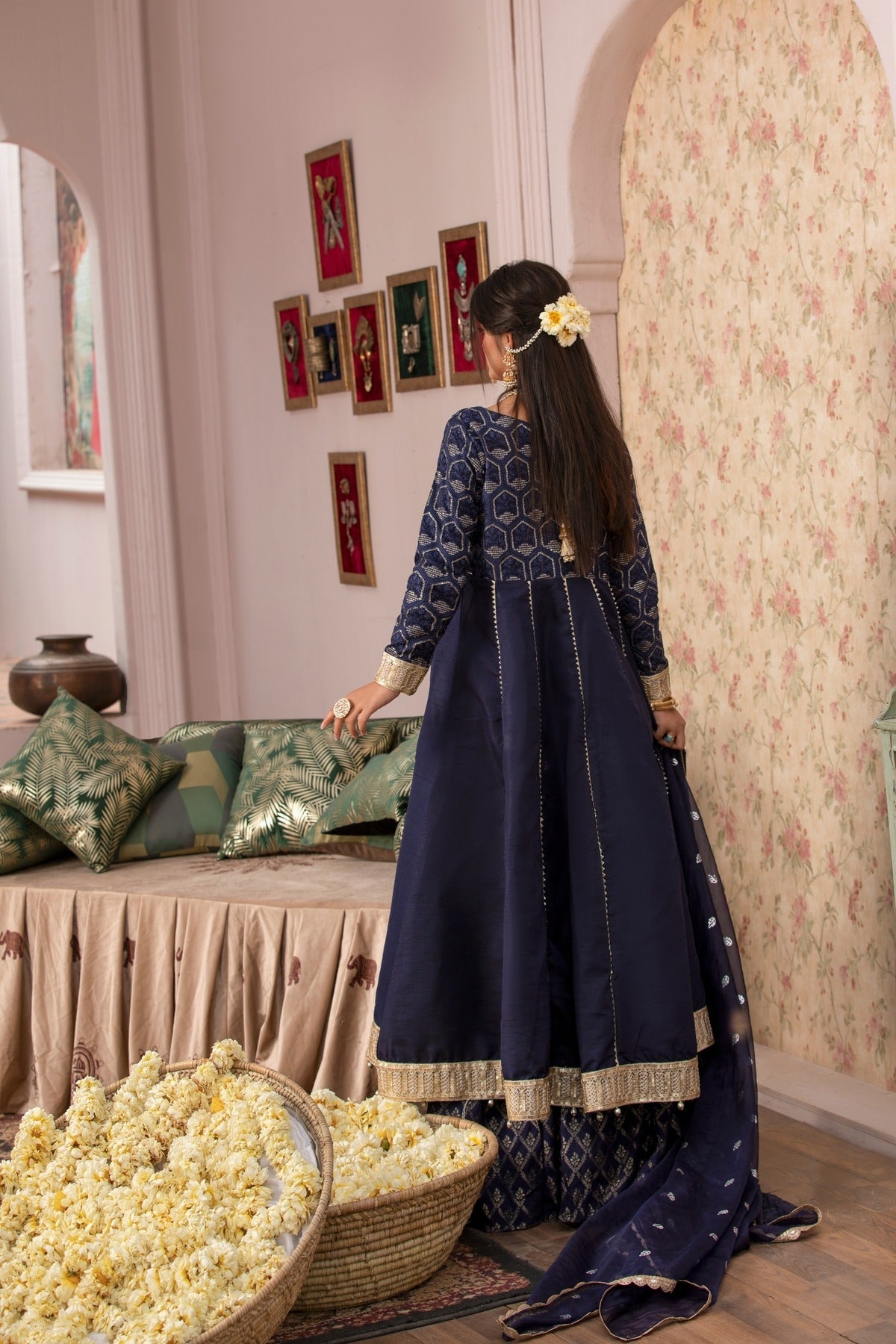 Gold Luxury Raw Silk Frock with Sharara & Dupatta