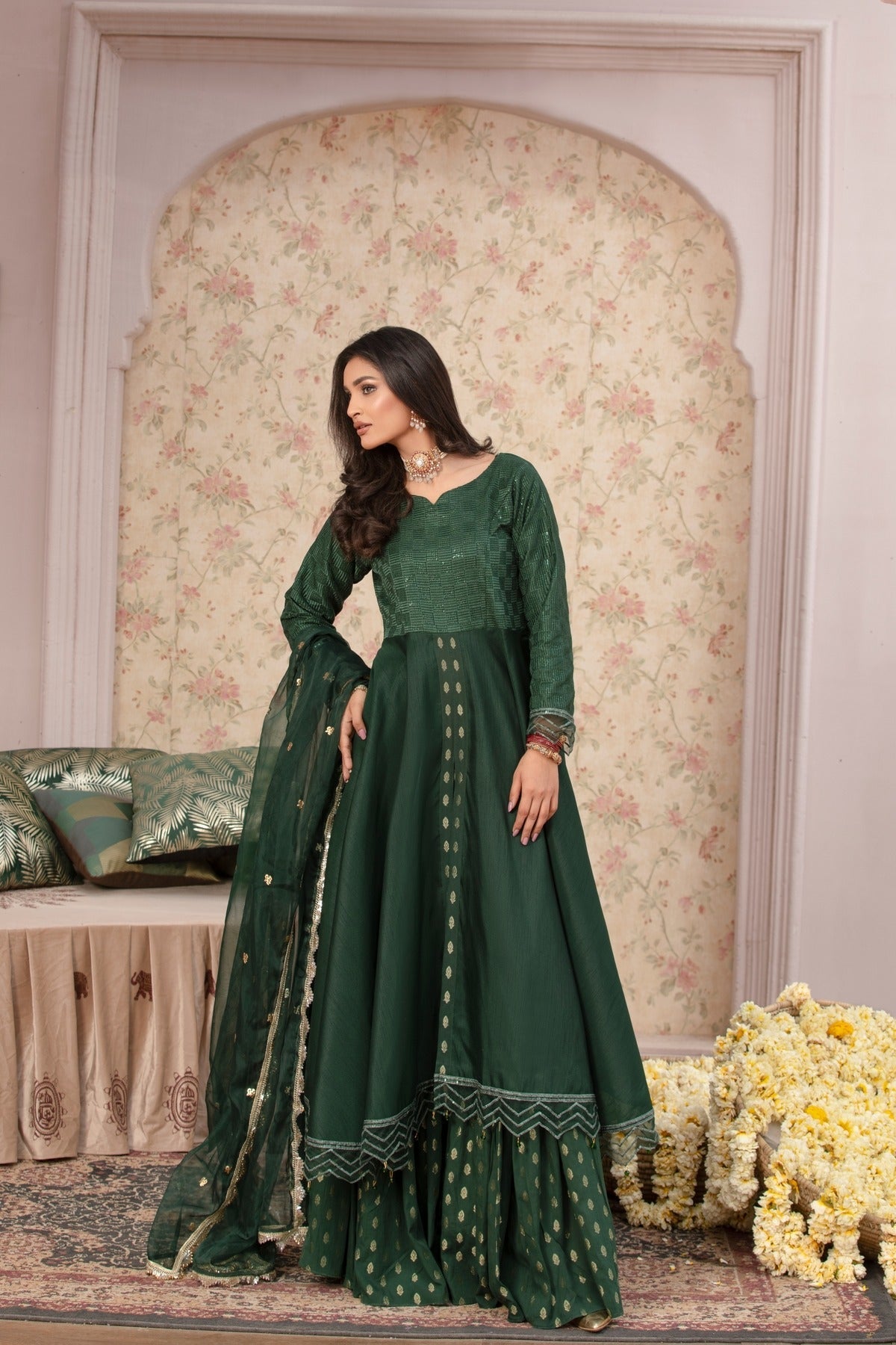 Maroon Luxury Raw Silk Frock with Sharara & Dupatta
