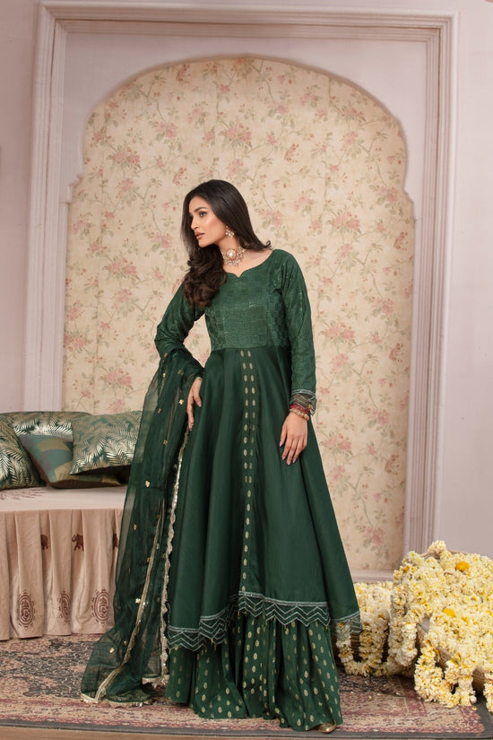 Maroon Luxury Raw Silk Frock with Sharara & Dupatta
