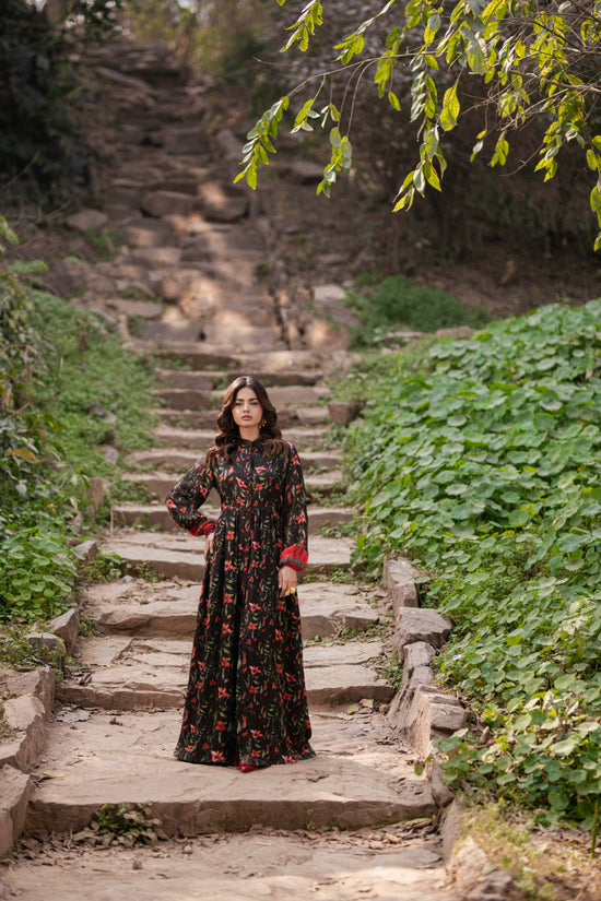 Midnight Bloom – Festive Floral Silk Suit (Eid Volume 1)