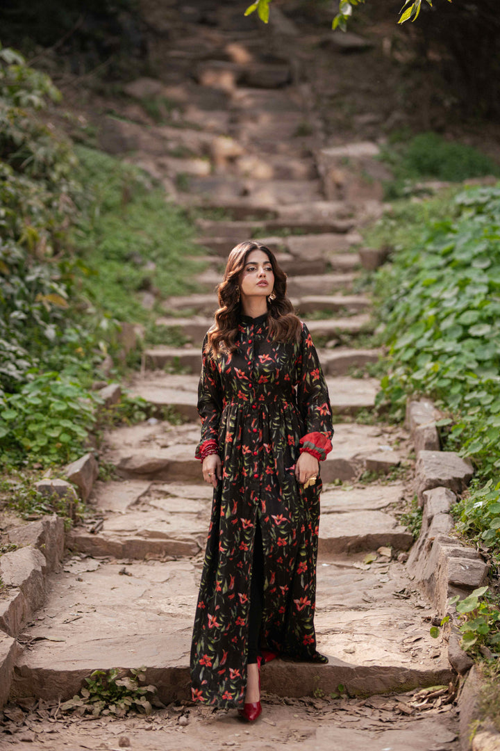 Midnight Bloom – Festive Floral Silk Suit (Eid Volume 1)