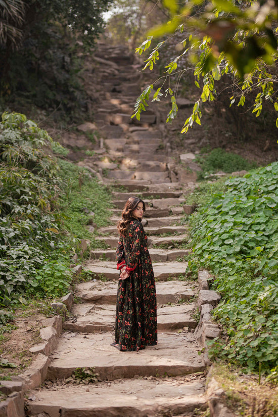 Midnight Bloom – Festive Floral Silk Suit (Eid Volume 1)