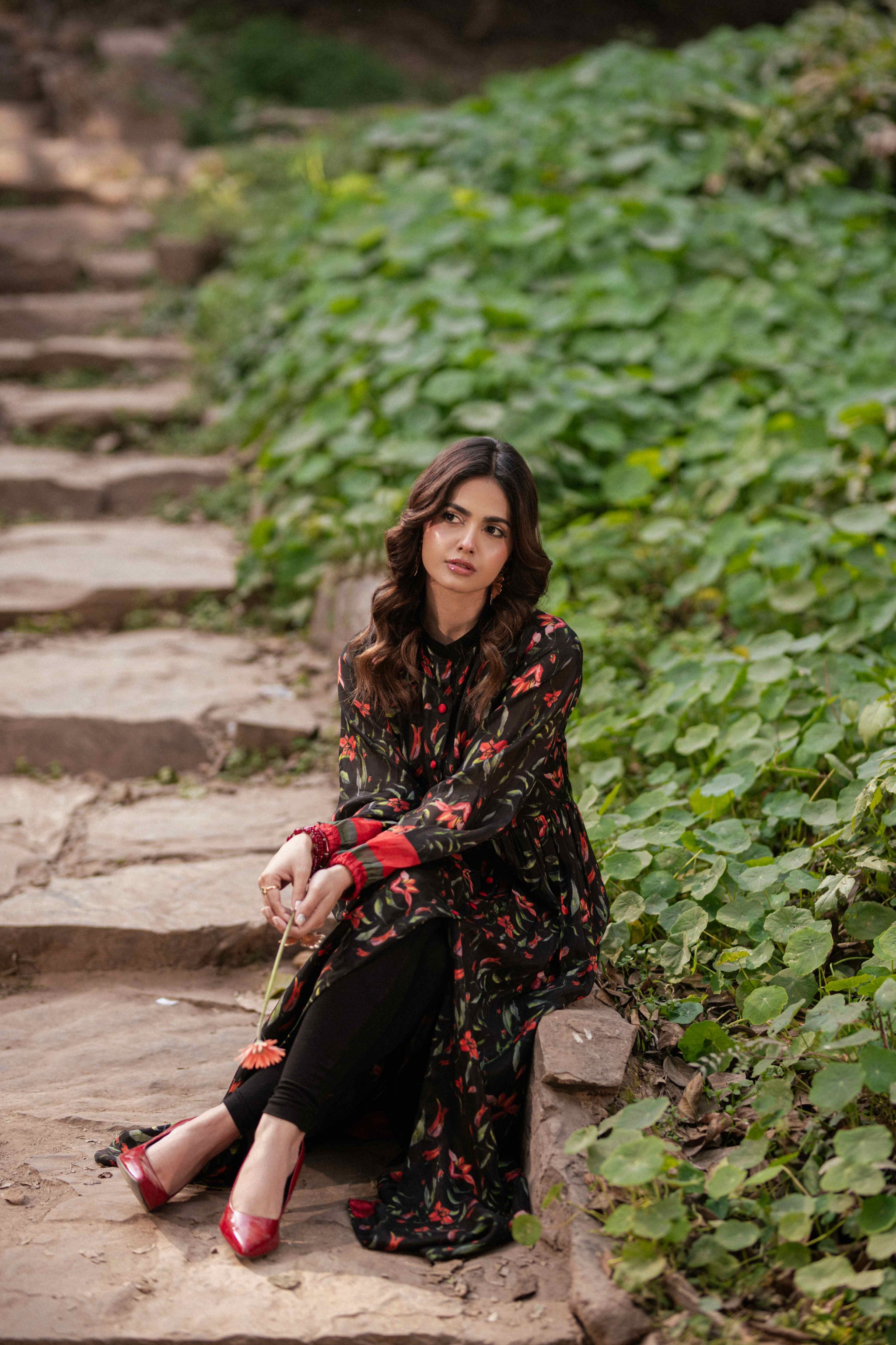 Midnight Bloom – Festive Floral Silk Suit (Eid Volume 1)