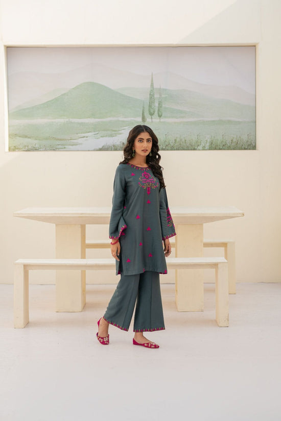 Blue Cottel Embroidered 2-Piece Suit – Winter Stitched