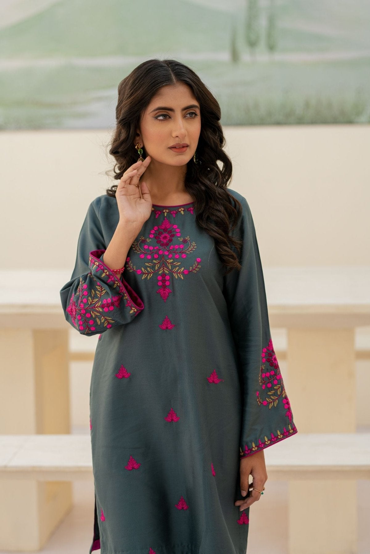 Blue Cottel Embroidered 2-Piece Suit – Winter Stitched