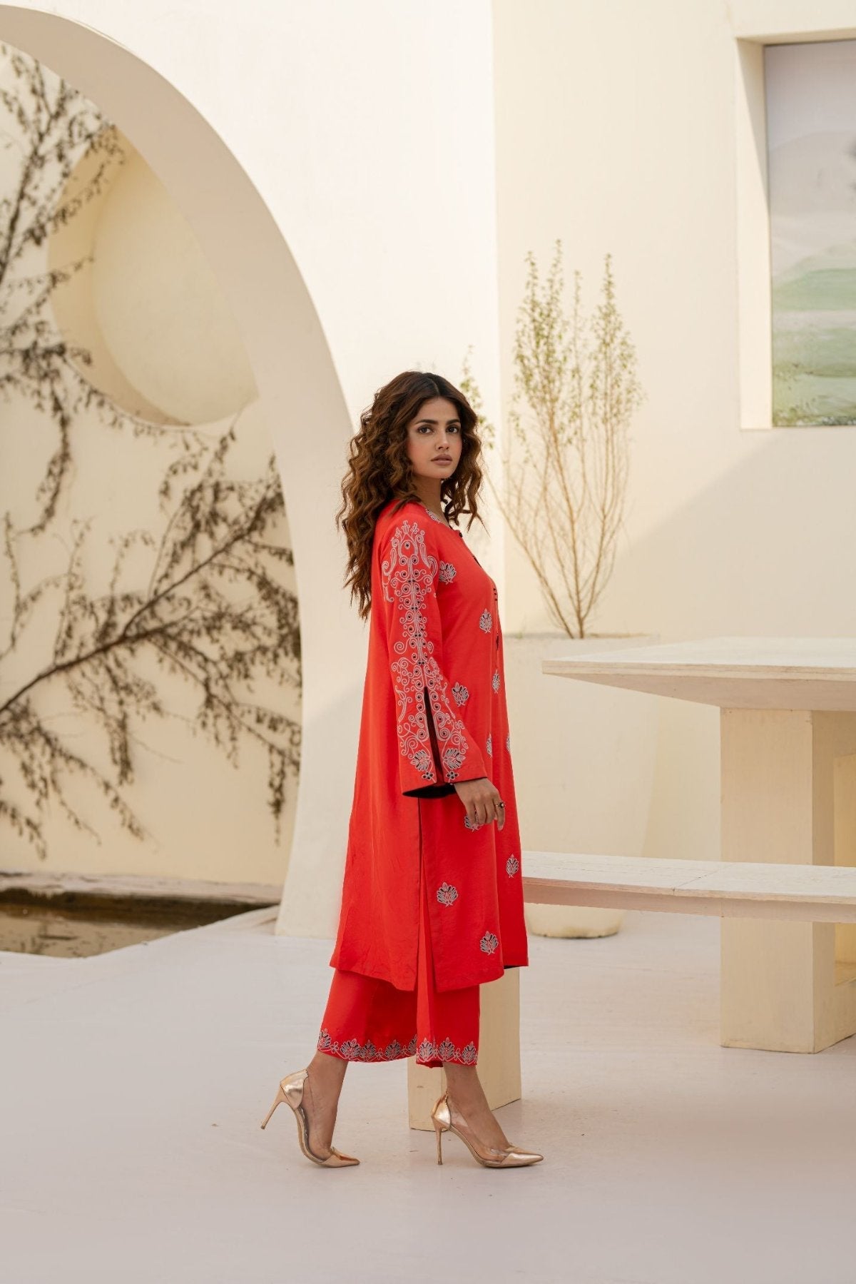 Peach Cottel Embroidered 2-Piece Suit – Winter Stitched