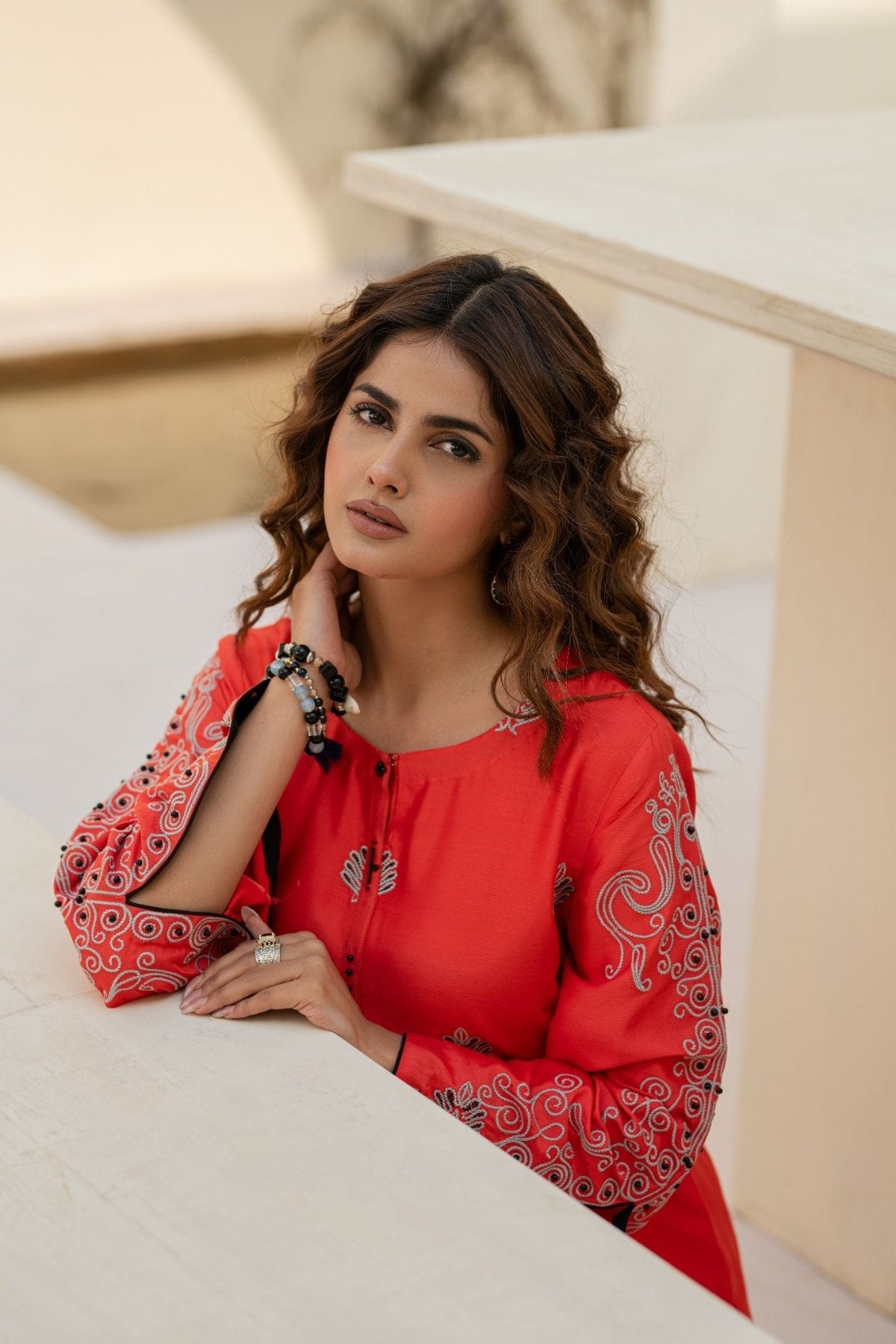 Peach Cottel Embroidered 2-Piece Suit – Winter Stitched