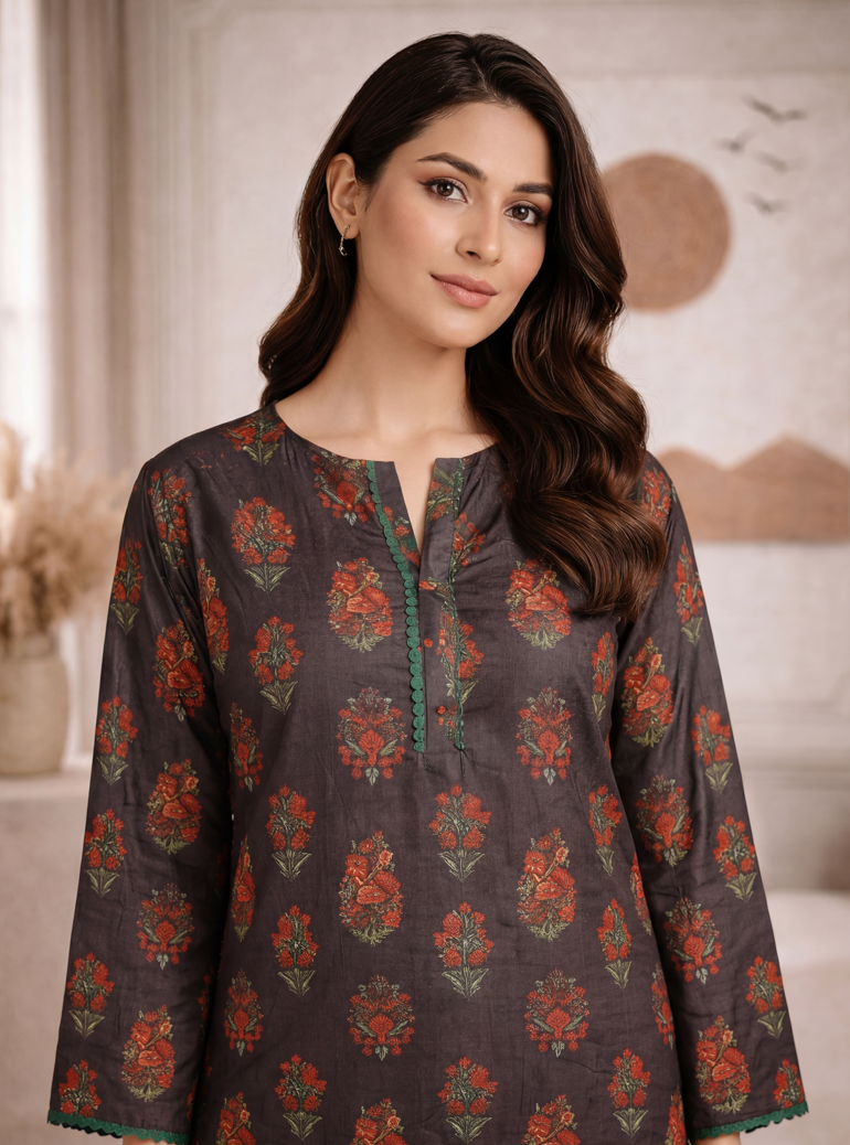 Midnight Bloom – Gulkaar Blended Silk 2-Piece Stitched Suit