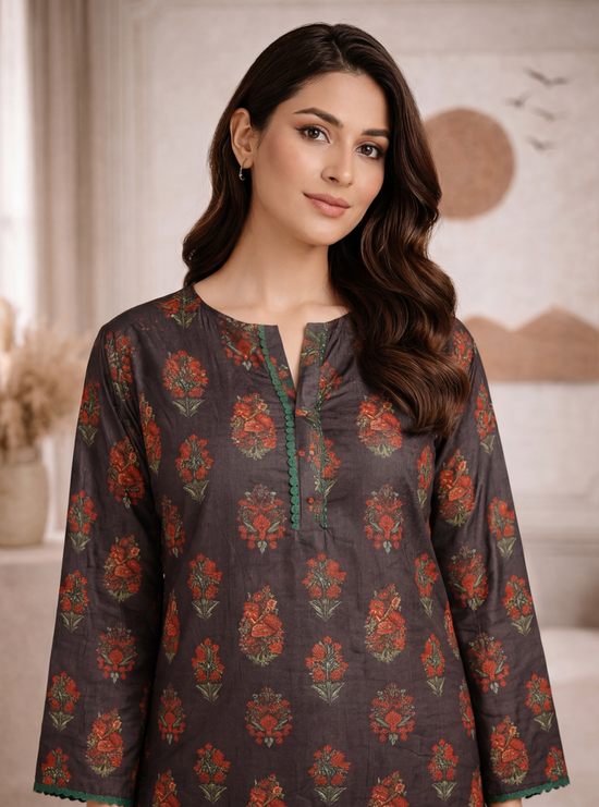 Midnight Bloom – Gulkaar Blended Silk 2-Piece Stitched Suit