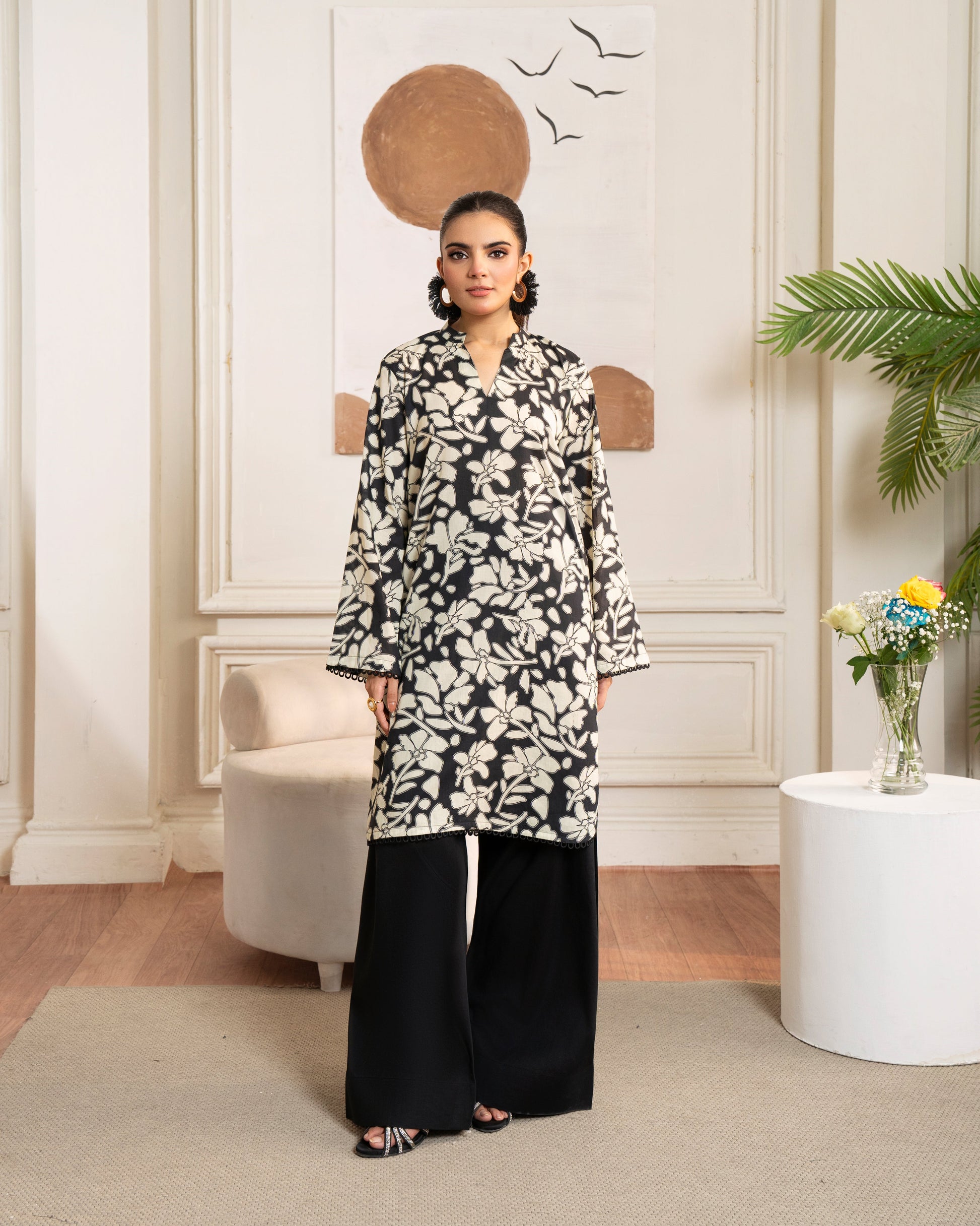 Midnight Bloom – Black Print 2-Piece Summer Set