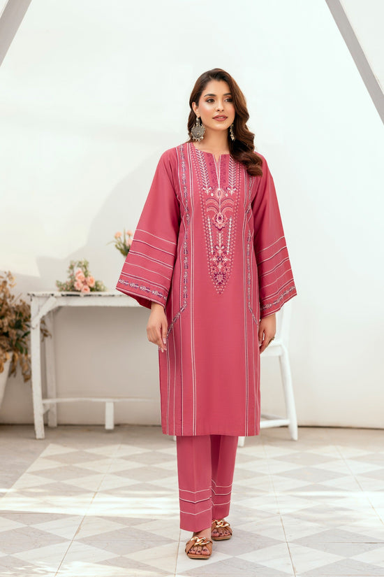 Pink Embroidered Poplin Suit
