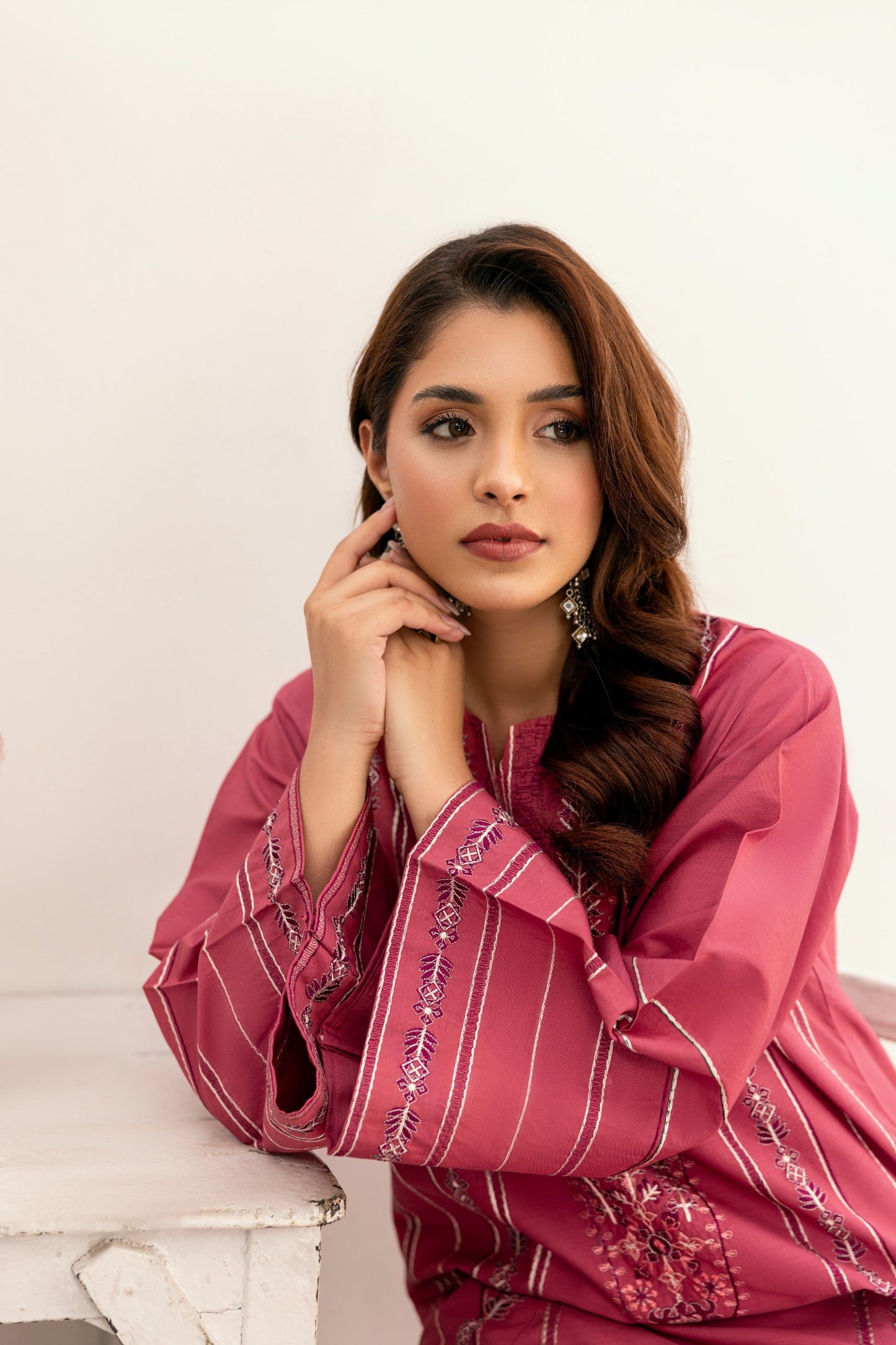 Pink Embroidered Poplin Suit
