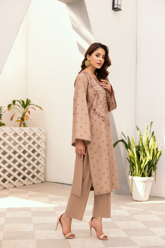 Light Brown Embroidered Poplin Suit