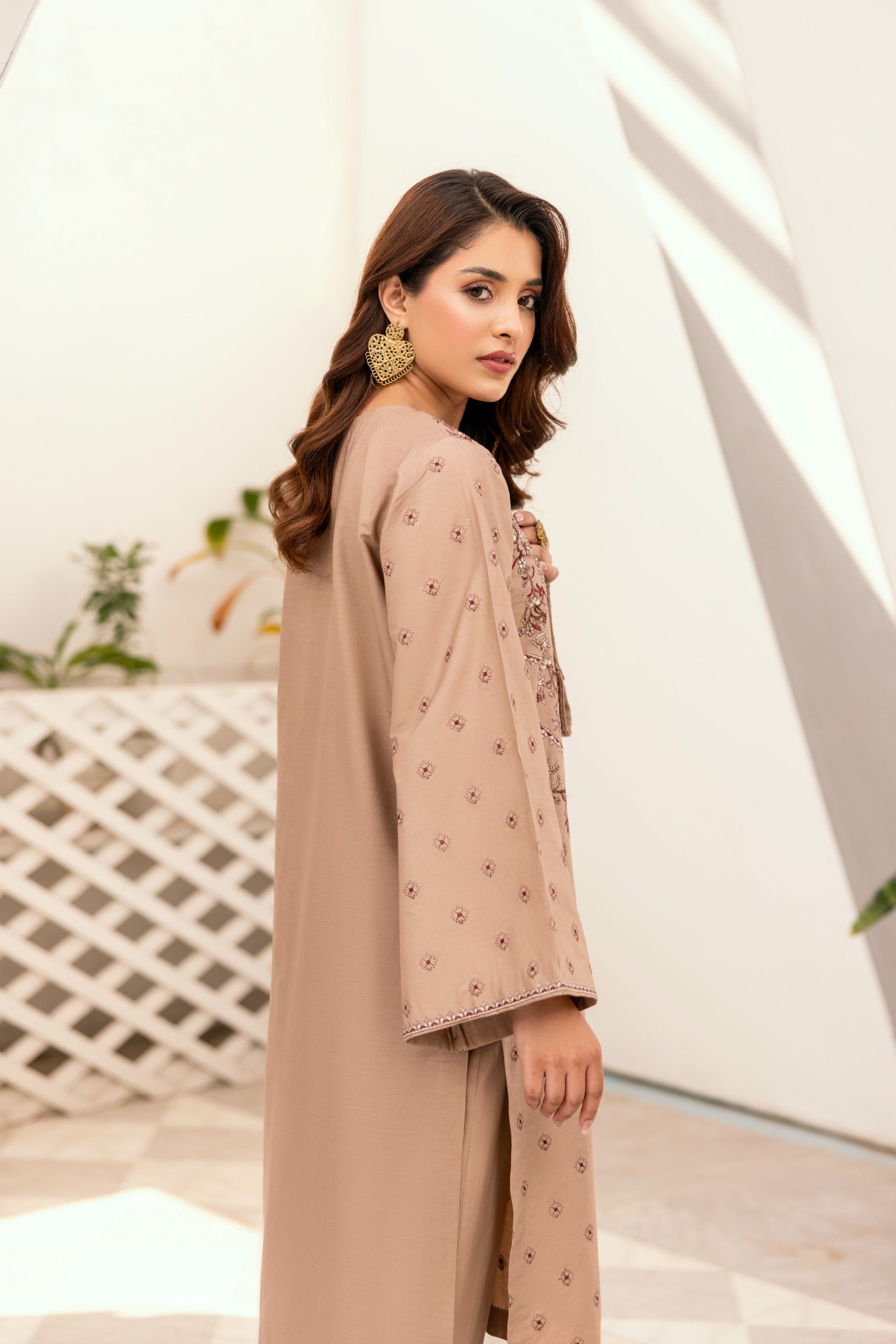 Light Brown Embroidered Poplin Suit