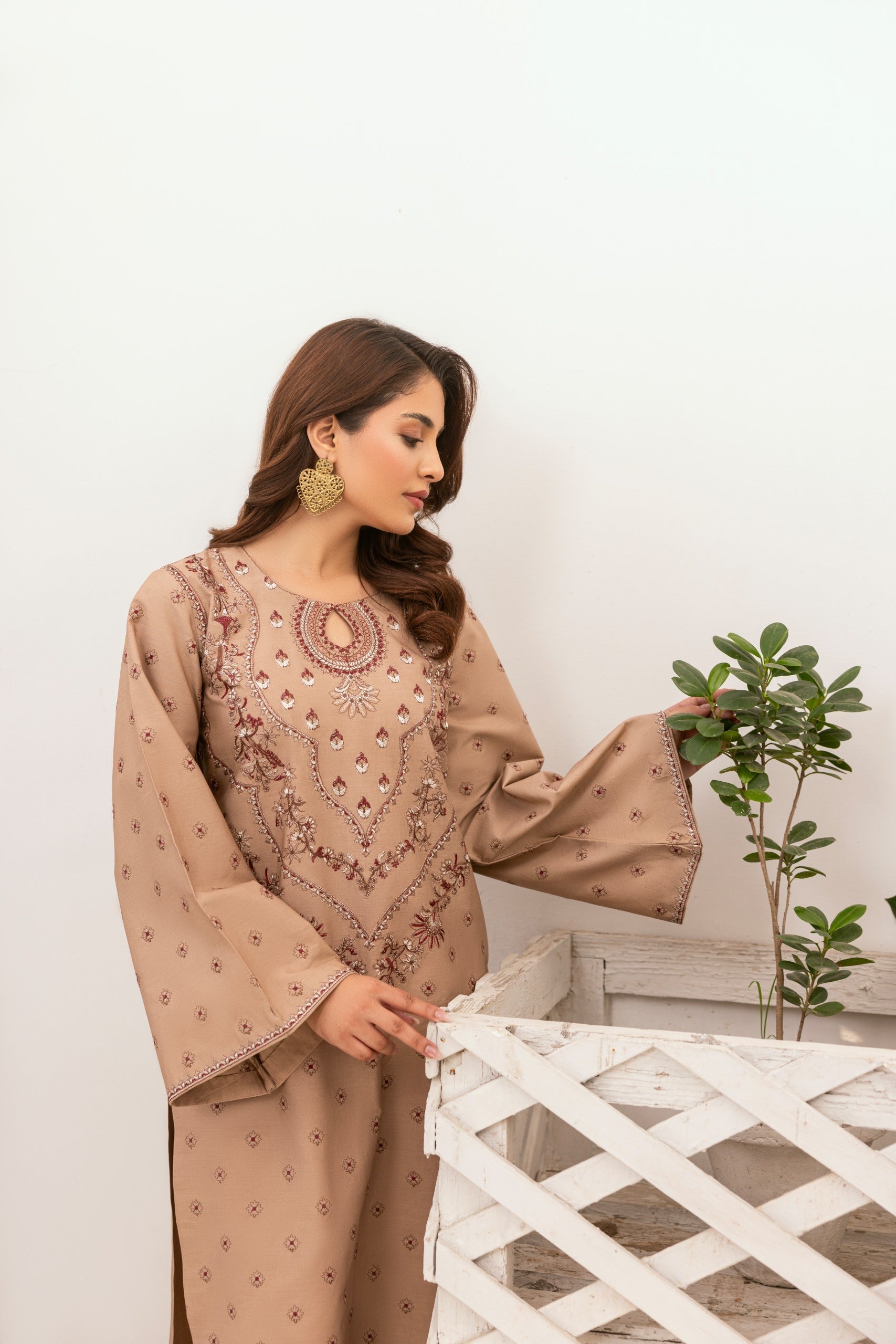 Light Brown Embroidered Poplin Suit