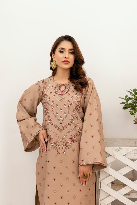 Light Brown Embroidered Poplin Suit