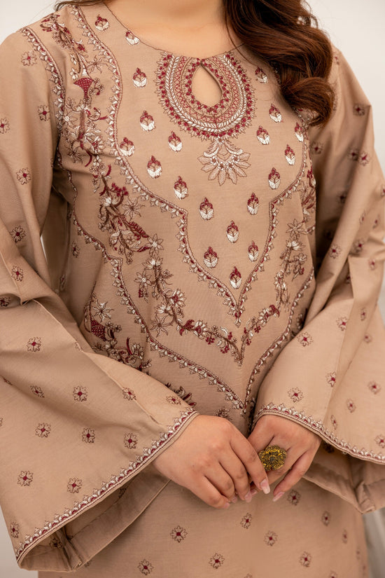 Light Brown Embroidered Poplin Suit