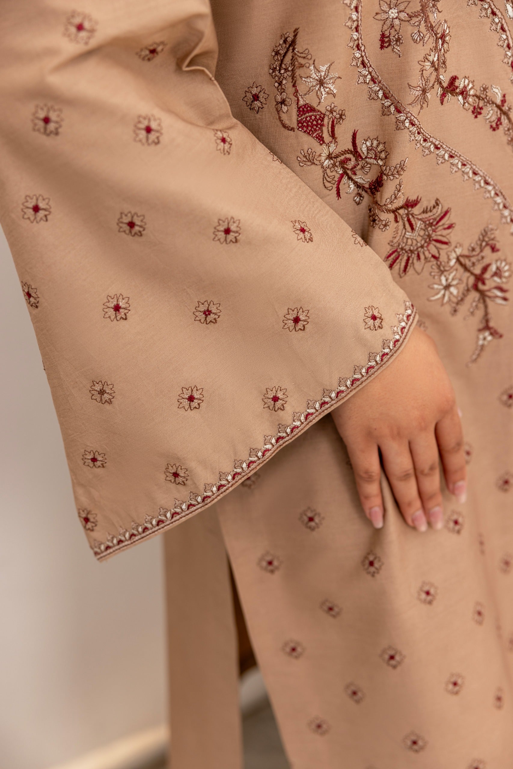 Light Brown Embroidered Poplin Suit