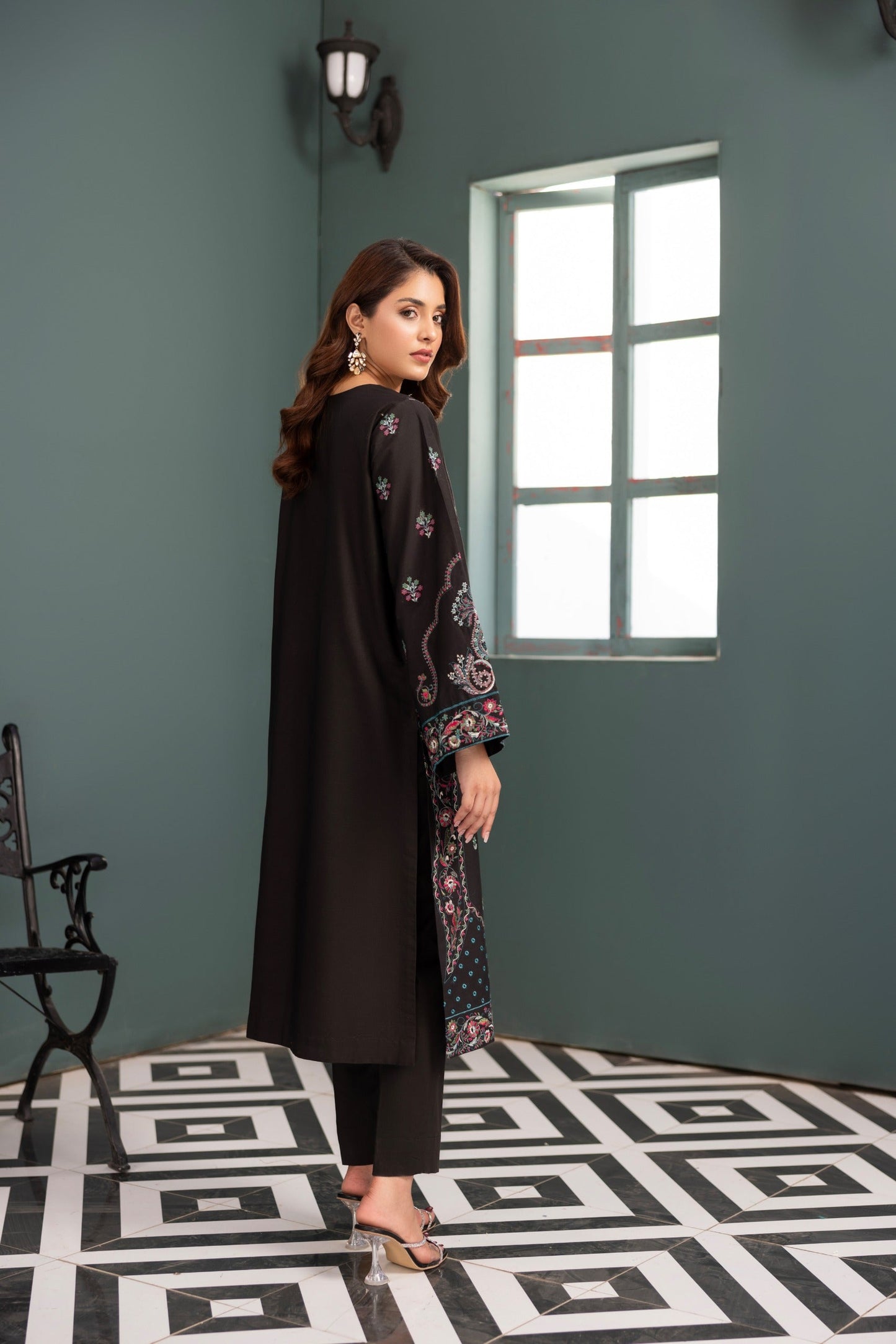 Black Embroidered Poplin Suit