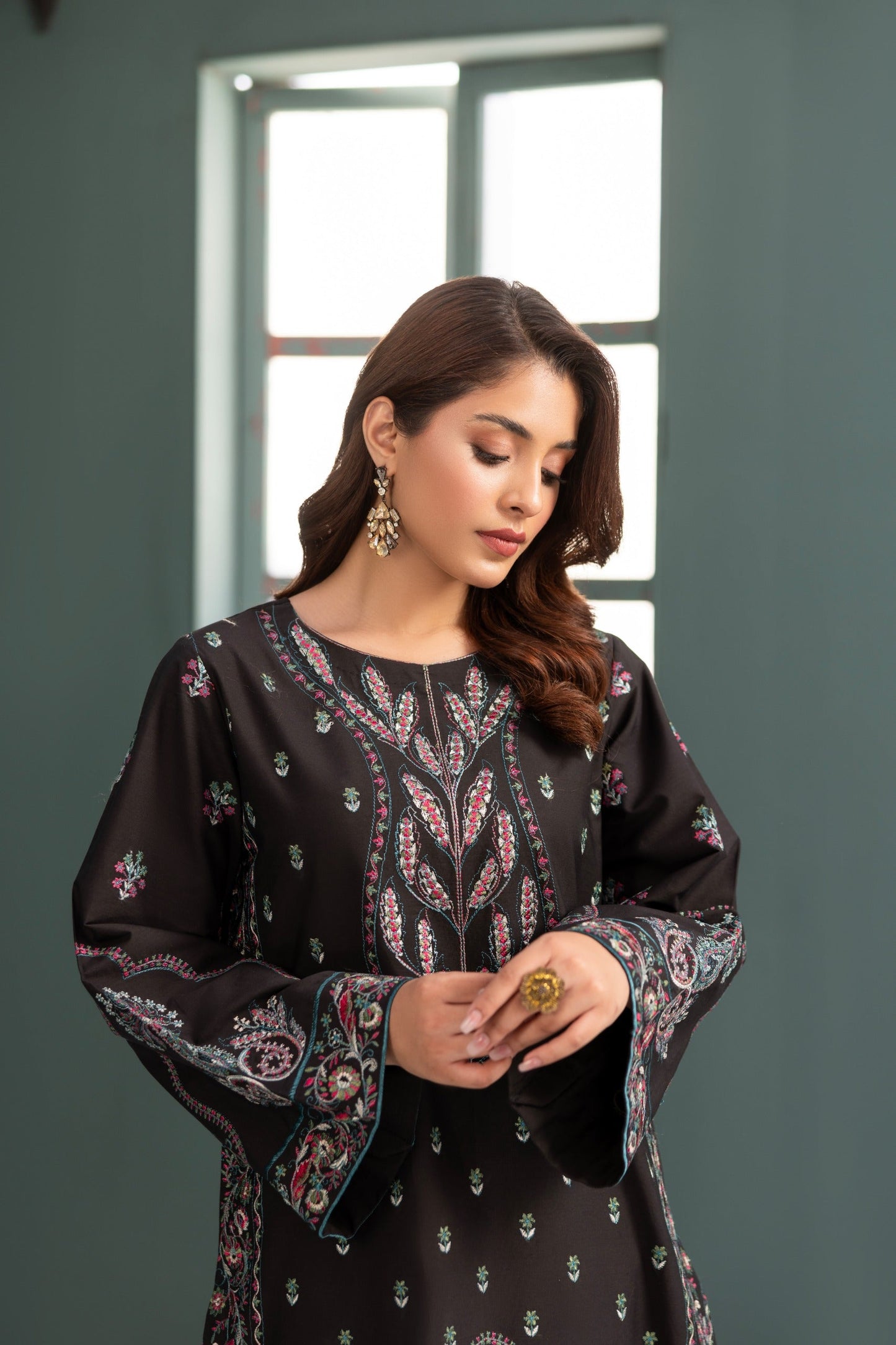 Black Embroidered Poplin Suit