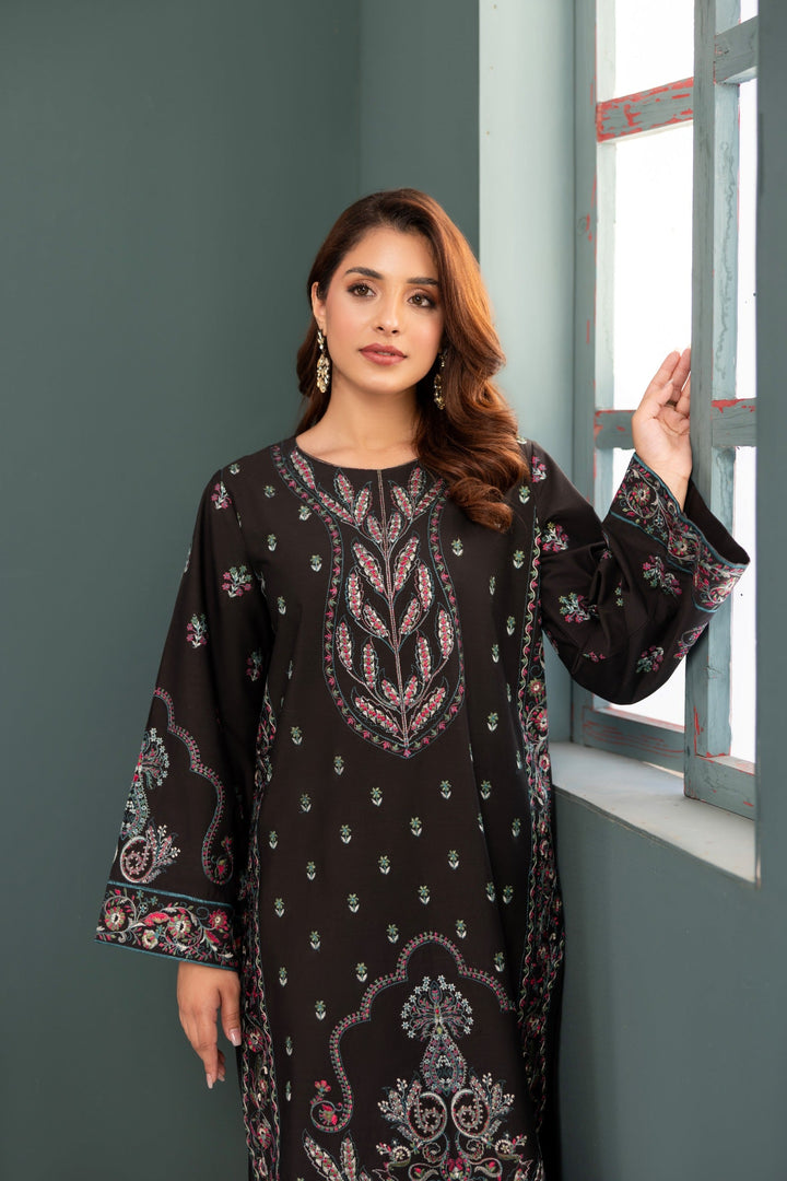 Black Embroidered Poplin Suit