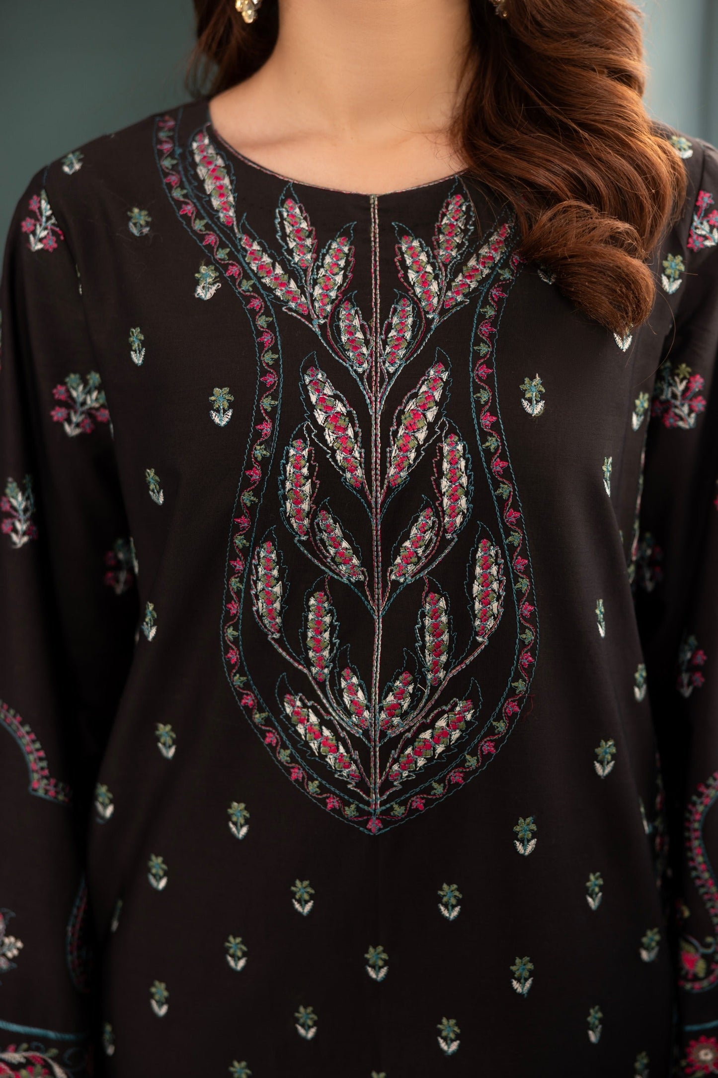 Black Embroidered Poplin Suit