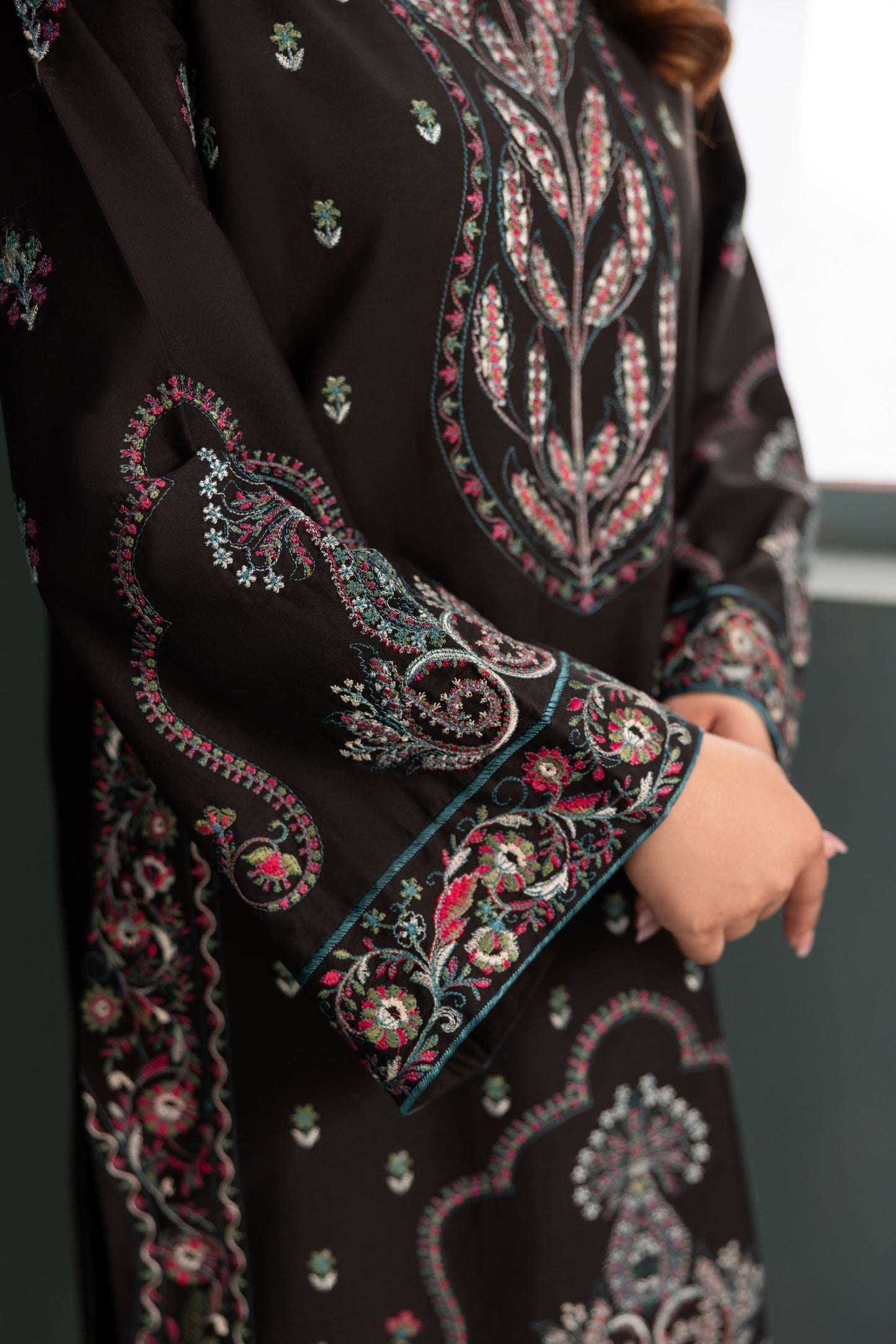Black Embroidered Poplin Suit