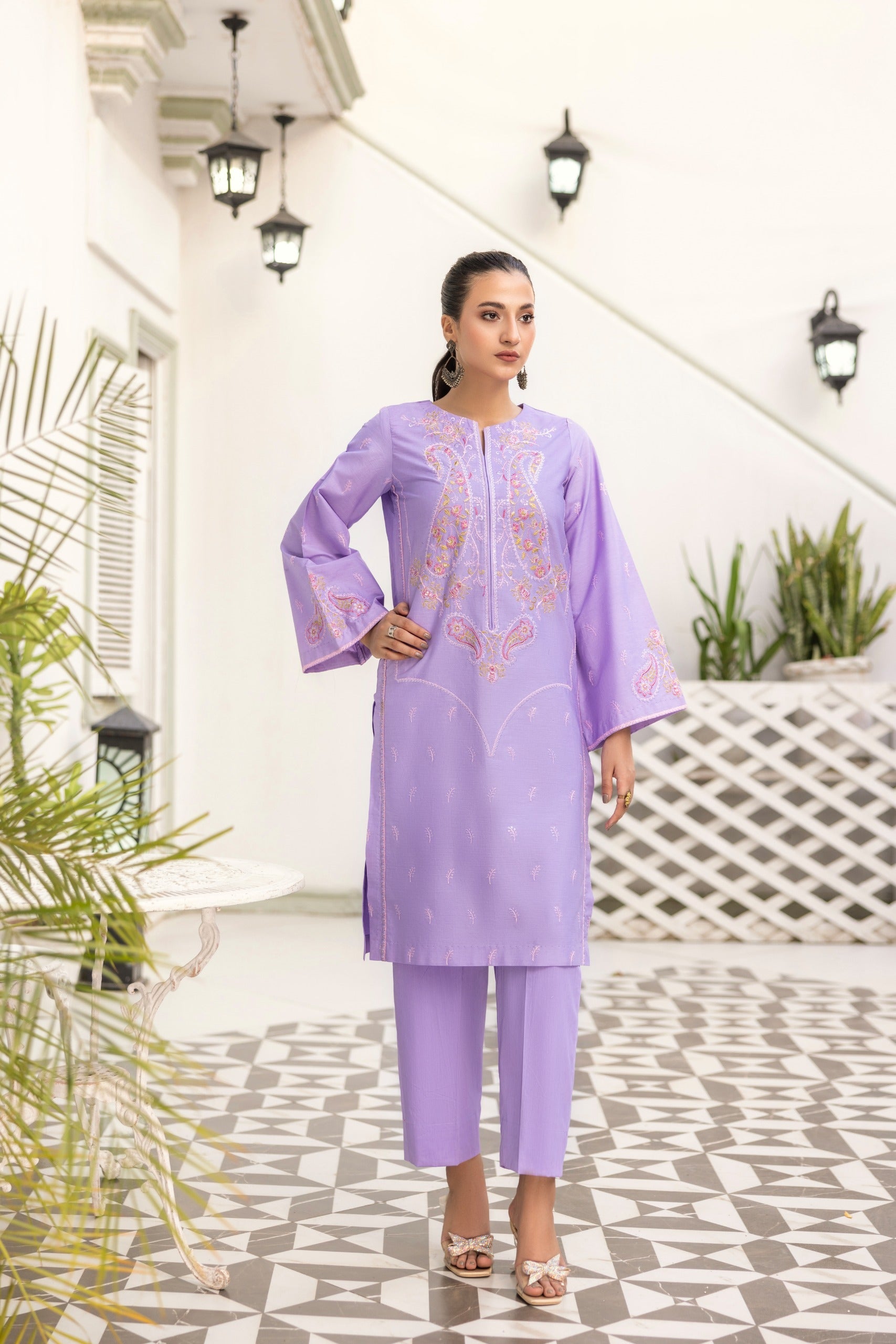 Lilac Sitari Embroidered Poplin Suit