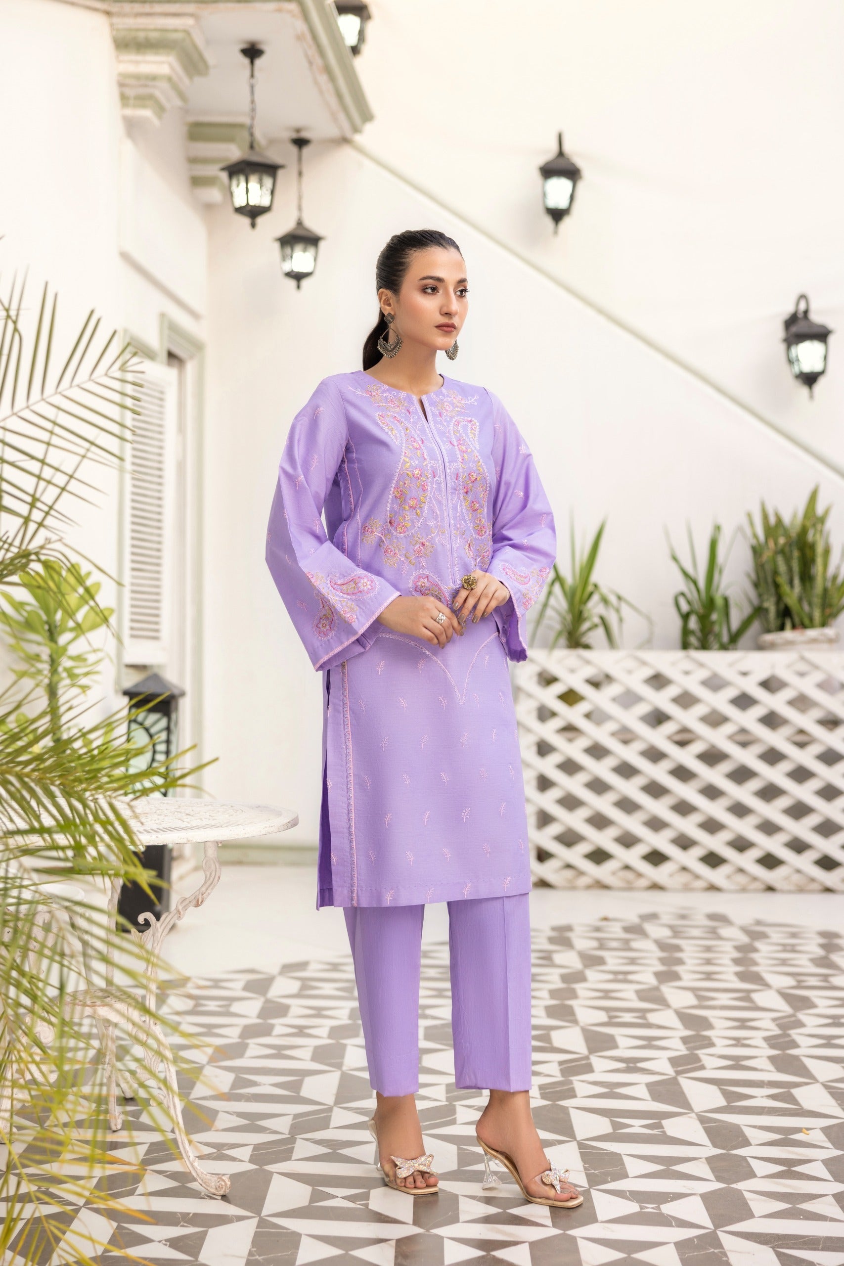Lilac Sitari Embroidered Poplin Suit