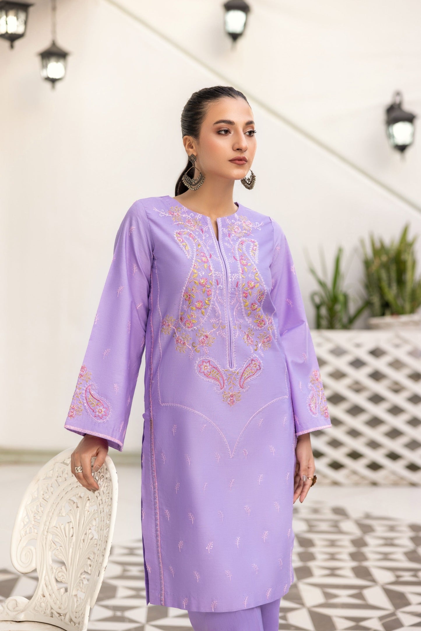 Lilac Sitari Embroidered Poplin Suit