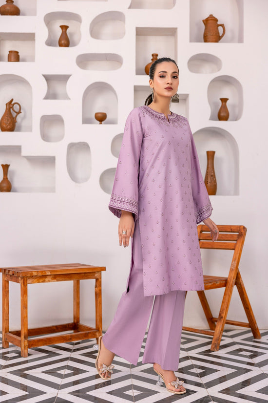 Light Purple Embroidered Poplin Suit