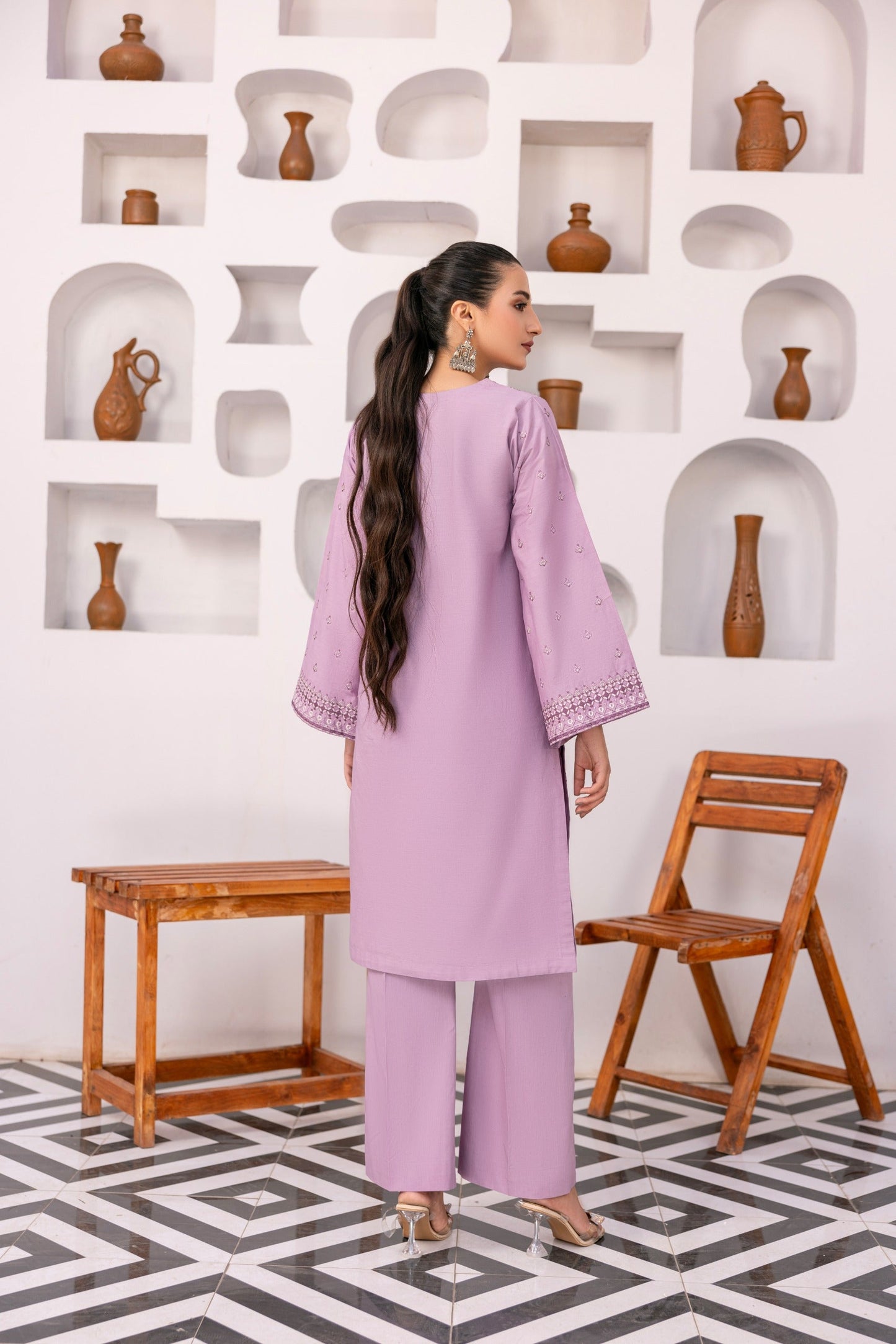 Light Purple Embroidered Poplin Suit