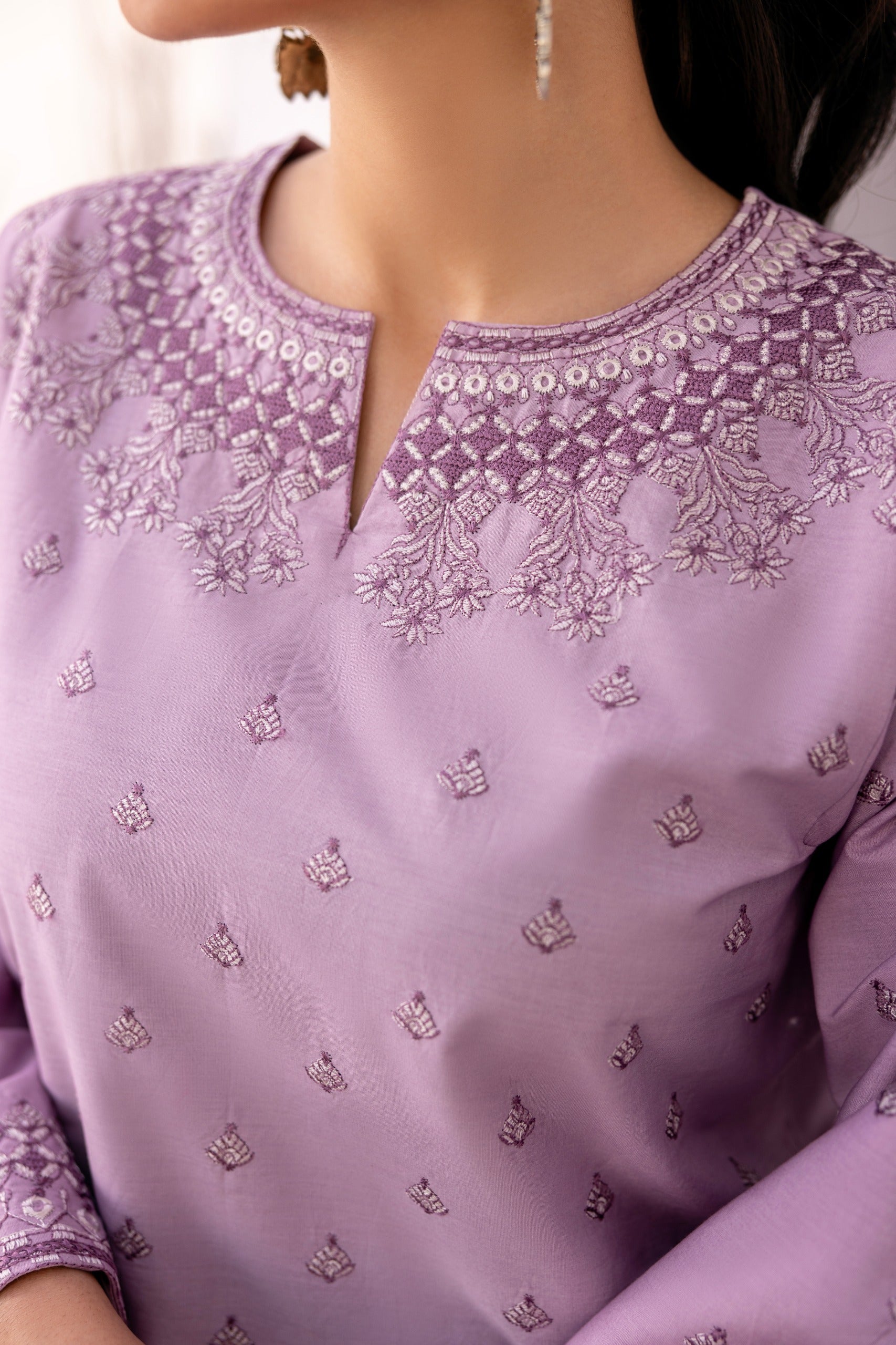 Light Purple Embroidered Poplin Suit