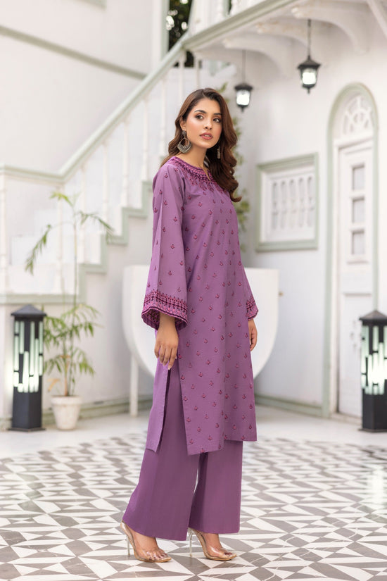 Purple Embroidered Poplin Suit