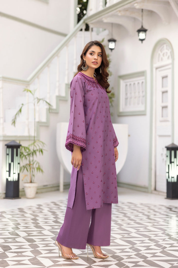 Purple Embroidered Poplin Suit