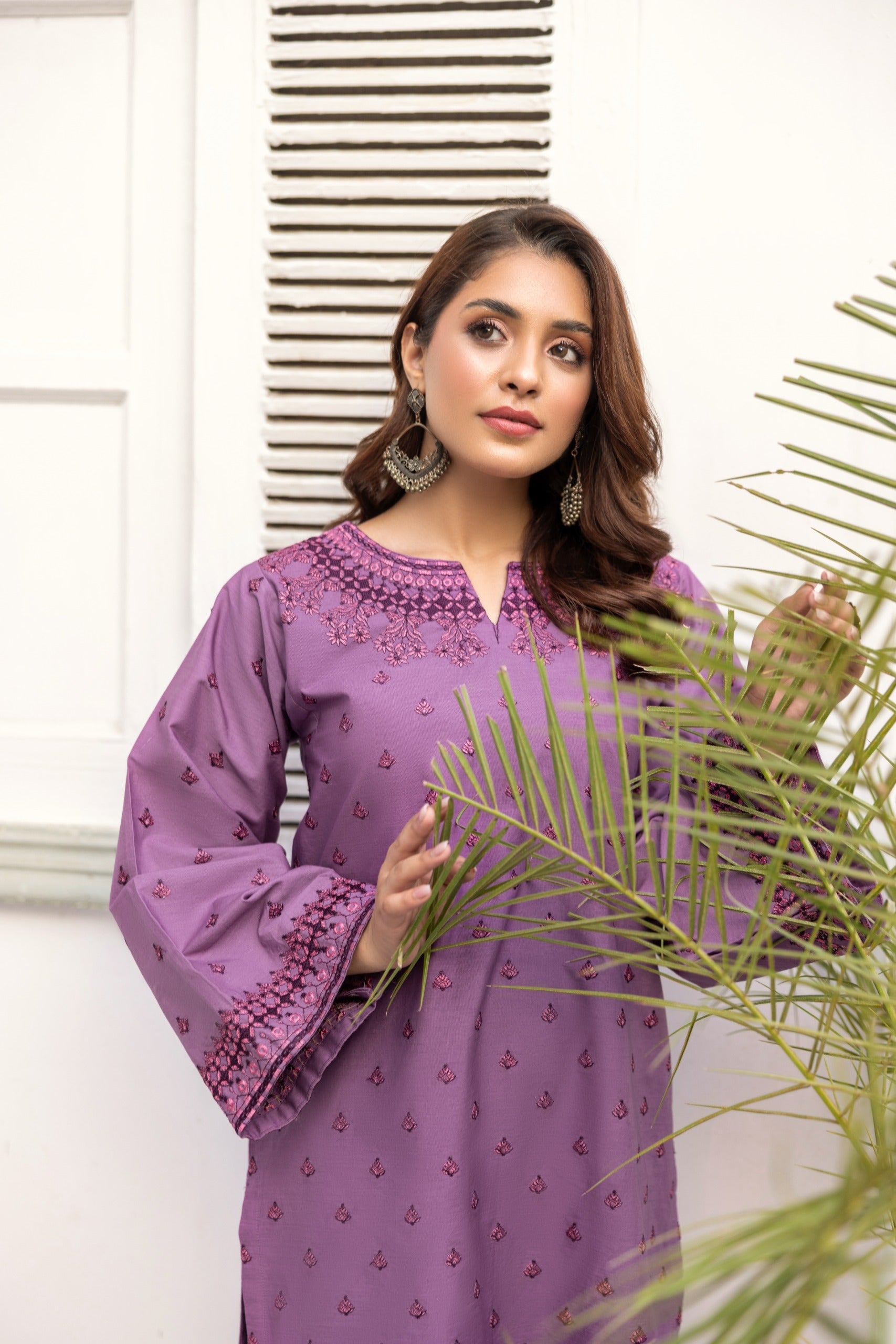 Purple Embroidered Poplin Suit
