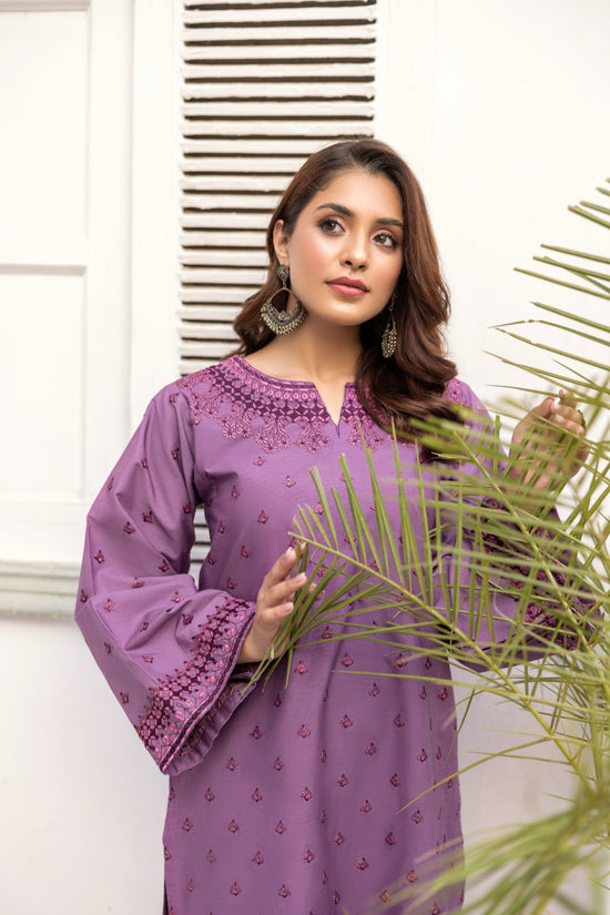 Purple Embroidered Poplin Suit
