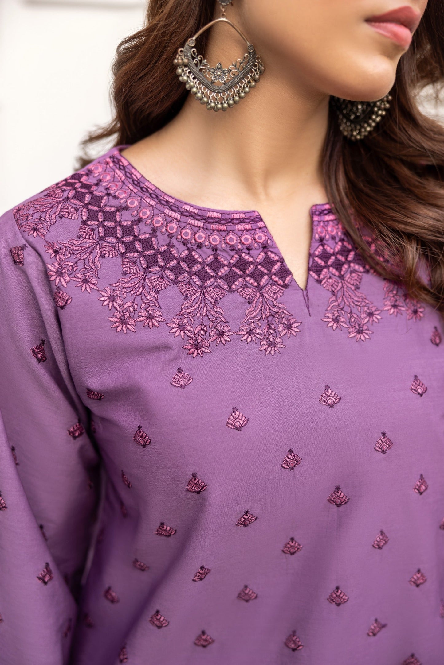 Purple Embroidered Poplin Suit